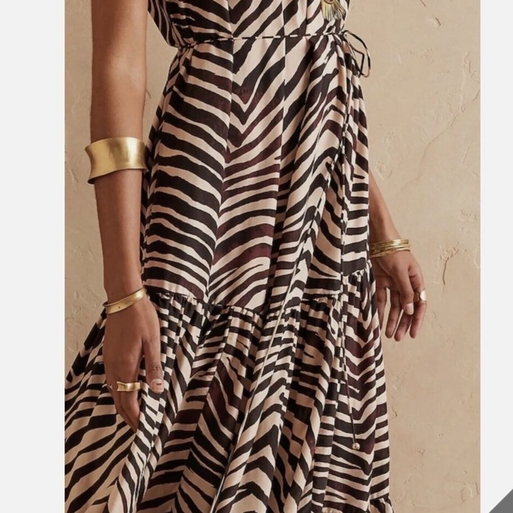 Banana Republic Heritage Canna Silk Dress Brown Zebra Maxi Dress Pockets M - Picture 9 of 9